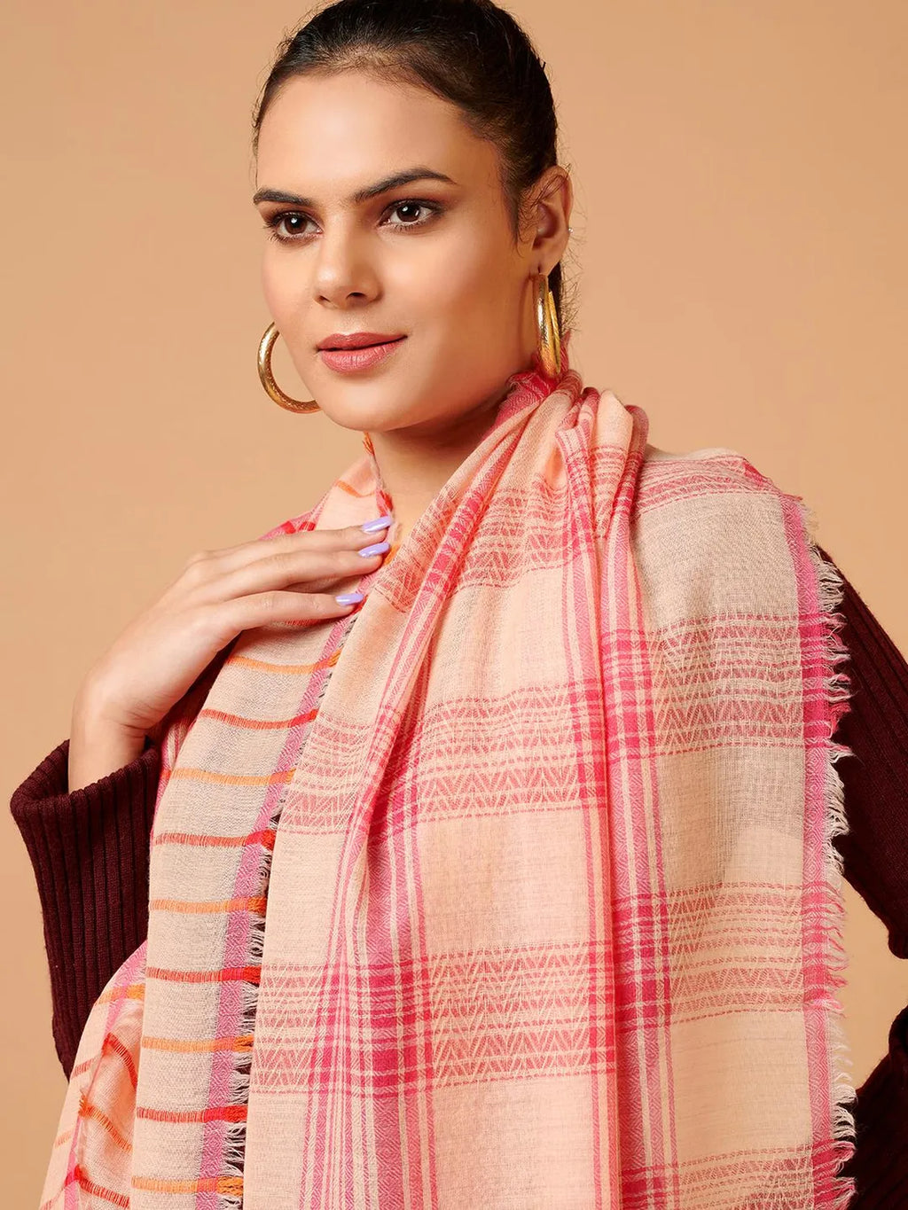 Chic Stole Wool Blend with Dobby Pattern in Multi