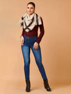 Elegant Shawl Wool Blend with Dobby Pattern in Beige