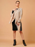 Elegant Stole Wool Blend with Printed Pattern in Beige