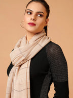 Elegant Stole Wool Blend with Printed Pattern in Beige