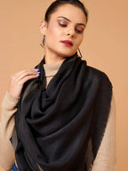 Elegant Stole Wool Blend with Dobby Pattern in Black