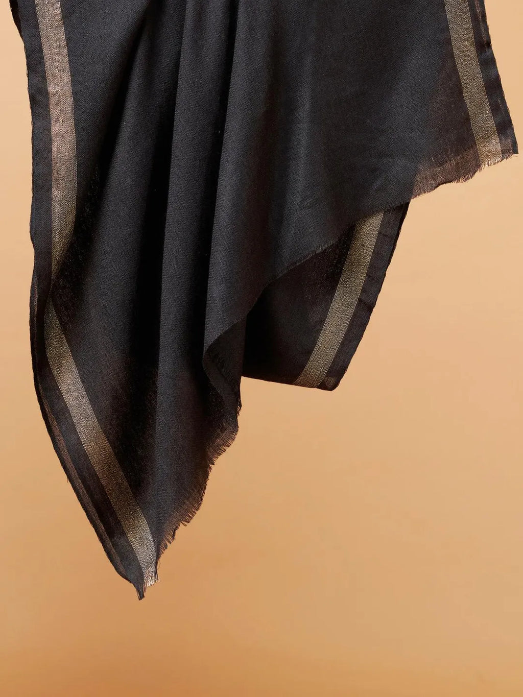 Elegant Stole Wool Blend with Dobby Pattern in Black