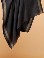 Elegant Stole Wool Blend with Dobby Pattern in Black