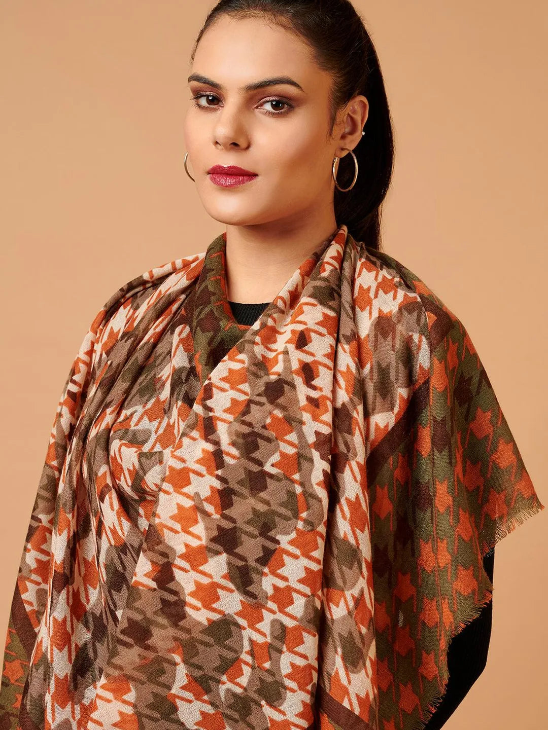 Elegant Stole Wool Blend with Printed Pattern in Multi