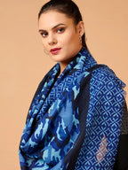 Elegant Stole Wool Blend with Printed Pattern in Blue