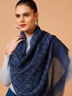 Elegant Stole Wool Blend with Printed Pattern in Blue