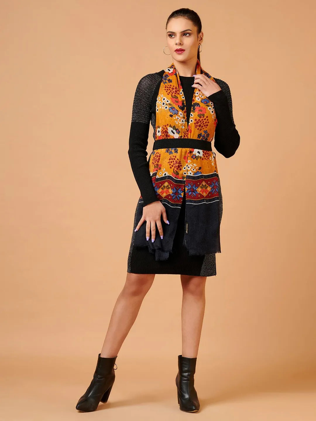 Elegant Stole Wool Blend with Printed Pattern in Multi