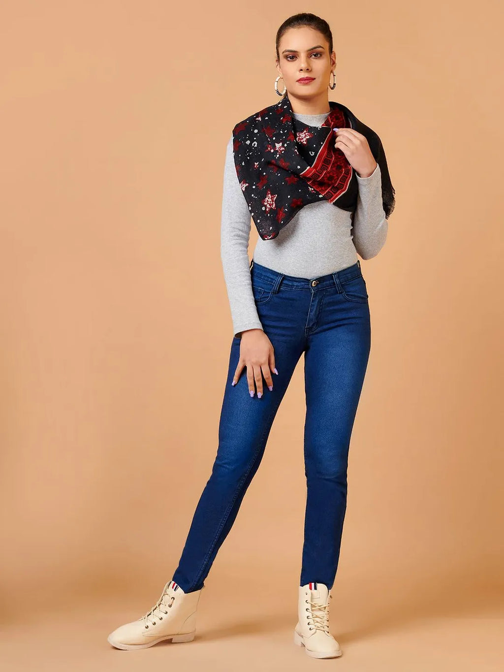 Elegant Stole Wool Blend with Printed Pattern in Multi