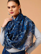 Elegant Stole Wool Blend with Printed Pattern in Blue
