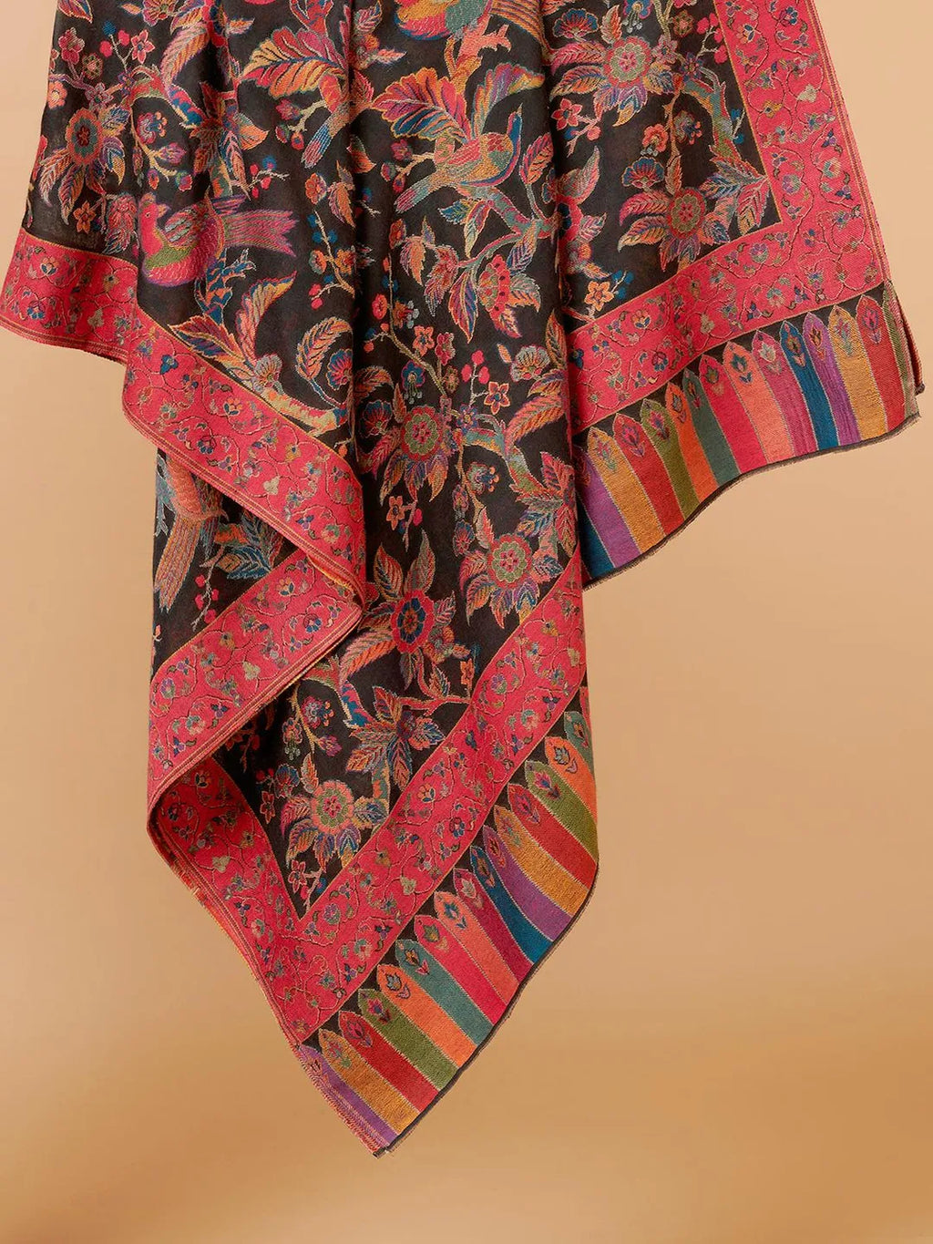 Classic Shawl Wool Blend with Kaani Pattern in Black