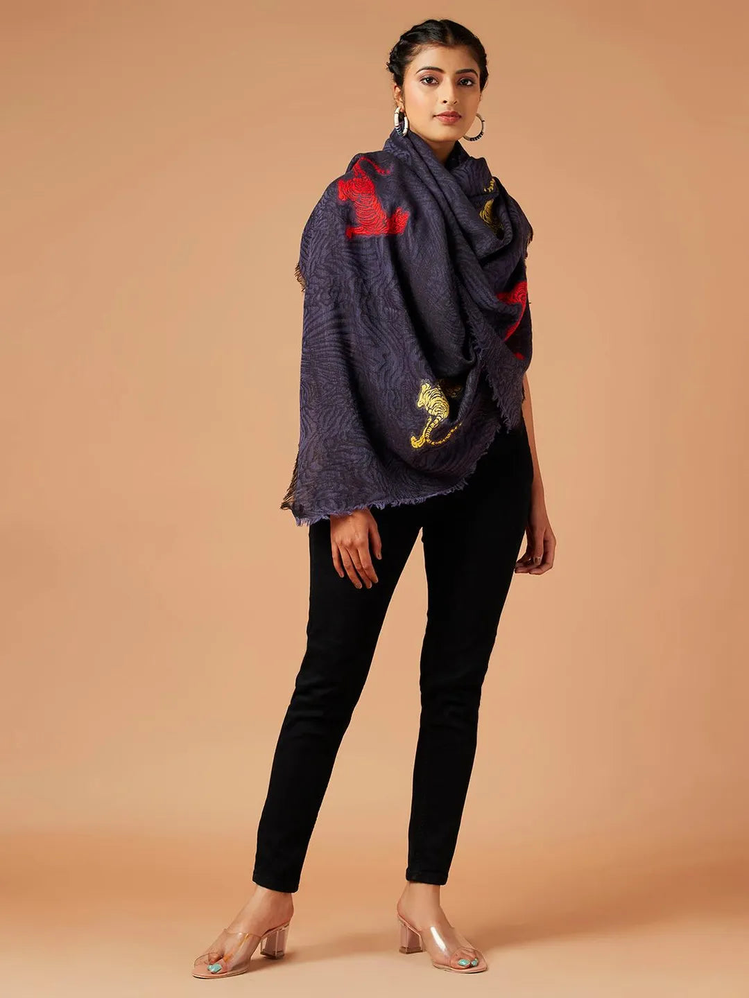 Casual Scarf with Dobby Pattern in Blue