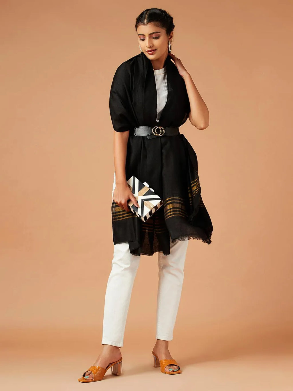 Contemporary Touch Cashmere Stole in Black