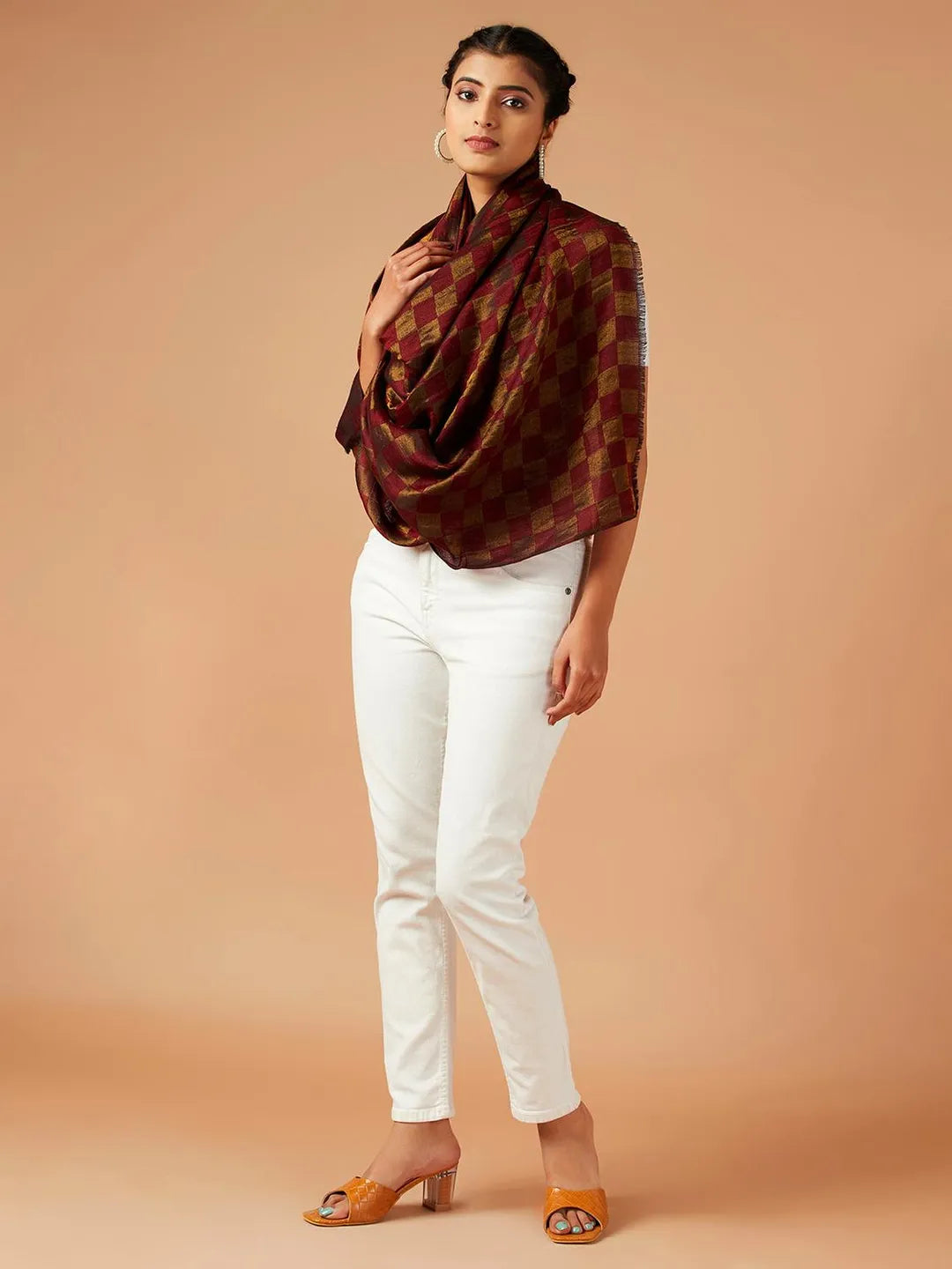 Comfort Touch Cashmere Stole in Maroon & Gold