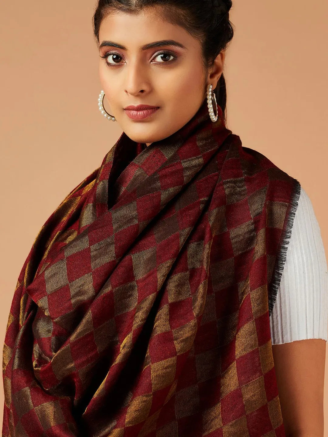 Comfort Touch Cashmere Stole in Maroon & Gold