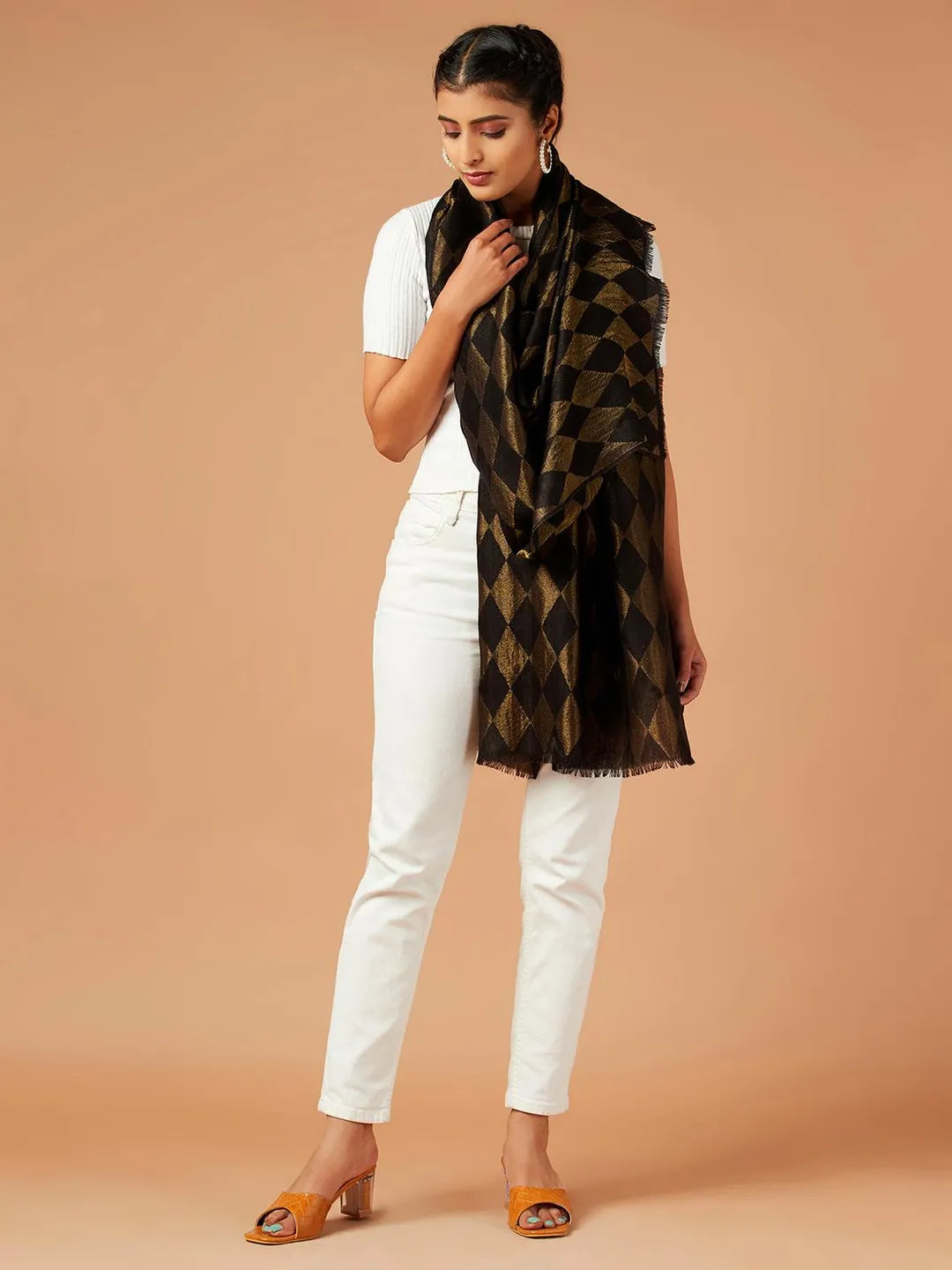 Contemporary Style Cashmere Stole in Black & Gold