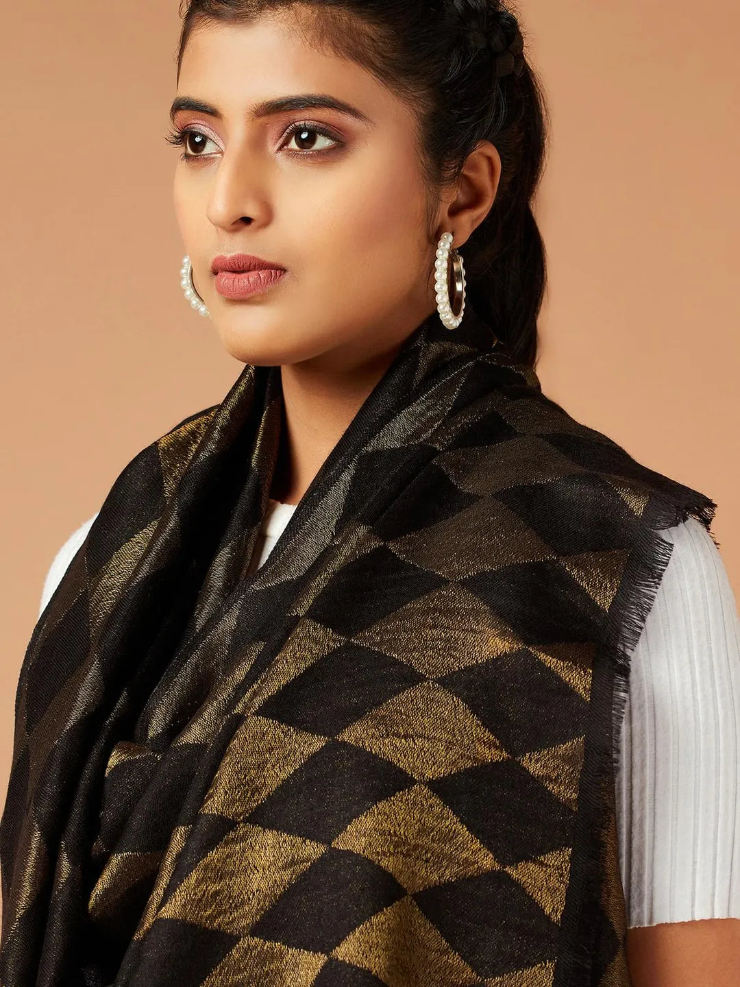 Contemporary Style Cashmere Stole in Black & Gold