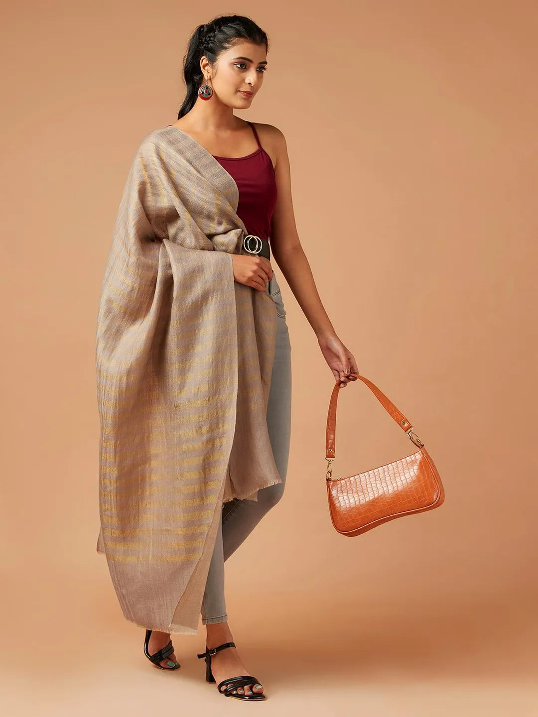 Contemporary Style Cashmere Stole in Beige