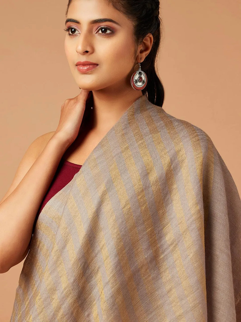 Contemporary Style Cashmere Stole in Beige