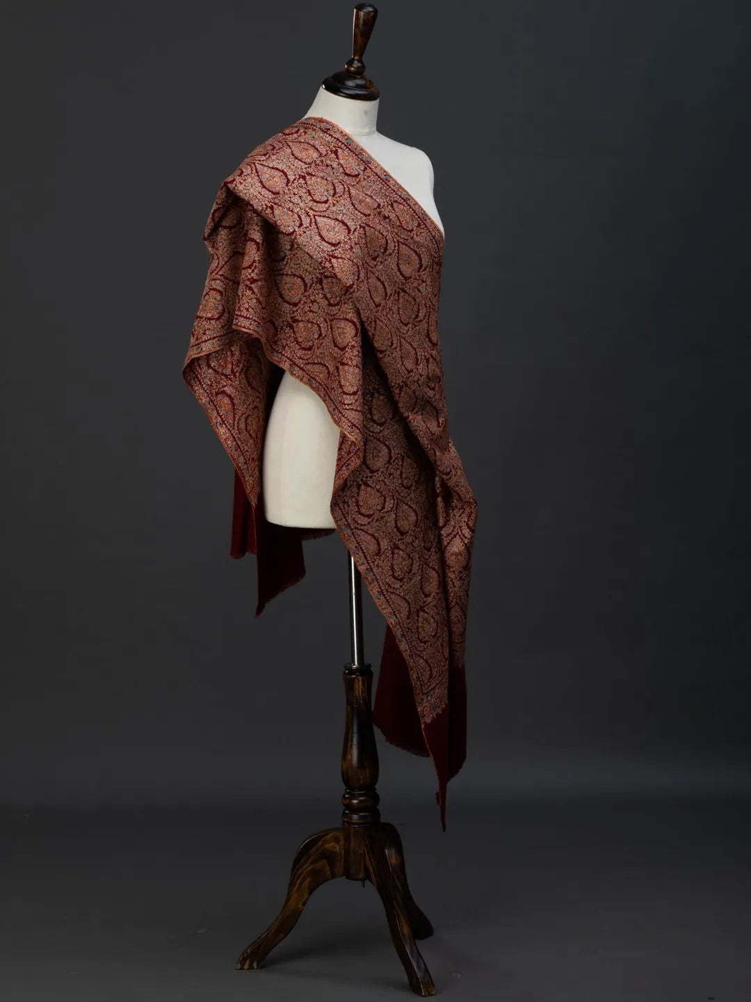 Classic Handloom Pashmina Shawl Jama Embroidery in Maroon