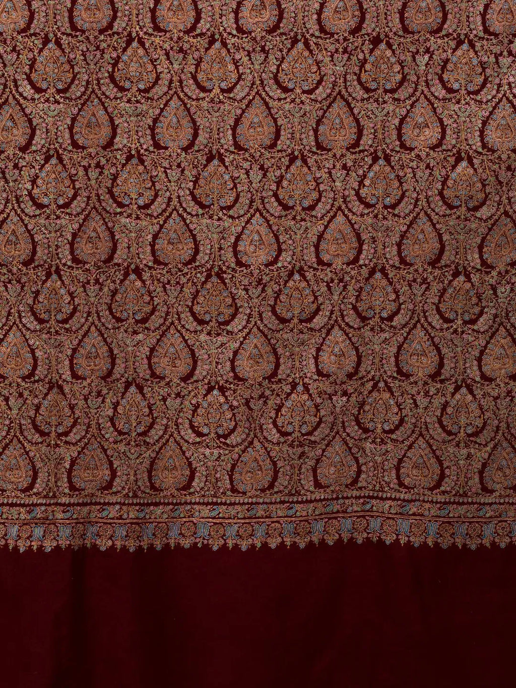 Classic Handloom Pashmina Shawl Jama Embroidery in Maroon