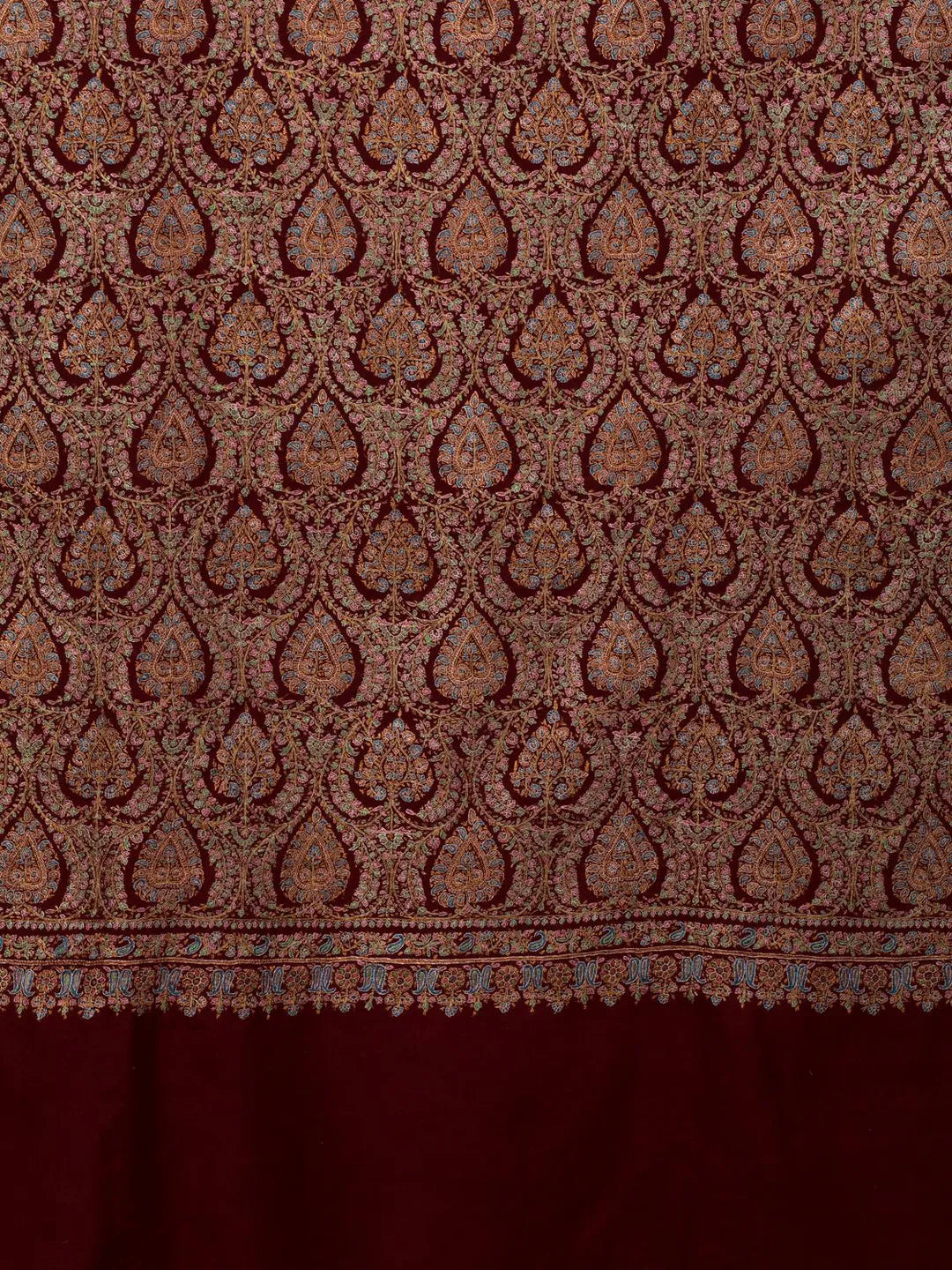 Classic Handloom Pashmina Shawl Jama Embroidery in Maroon