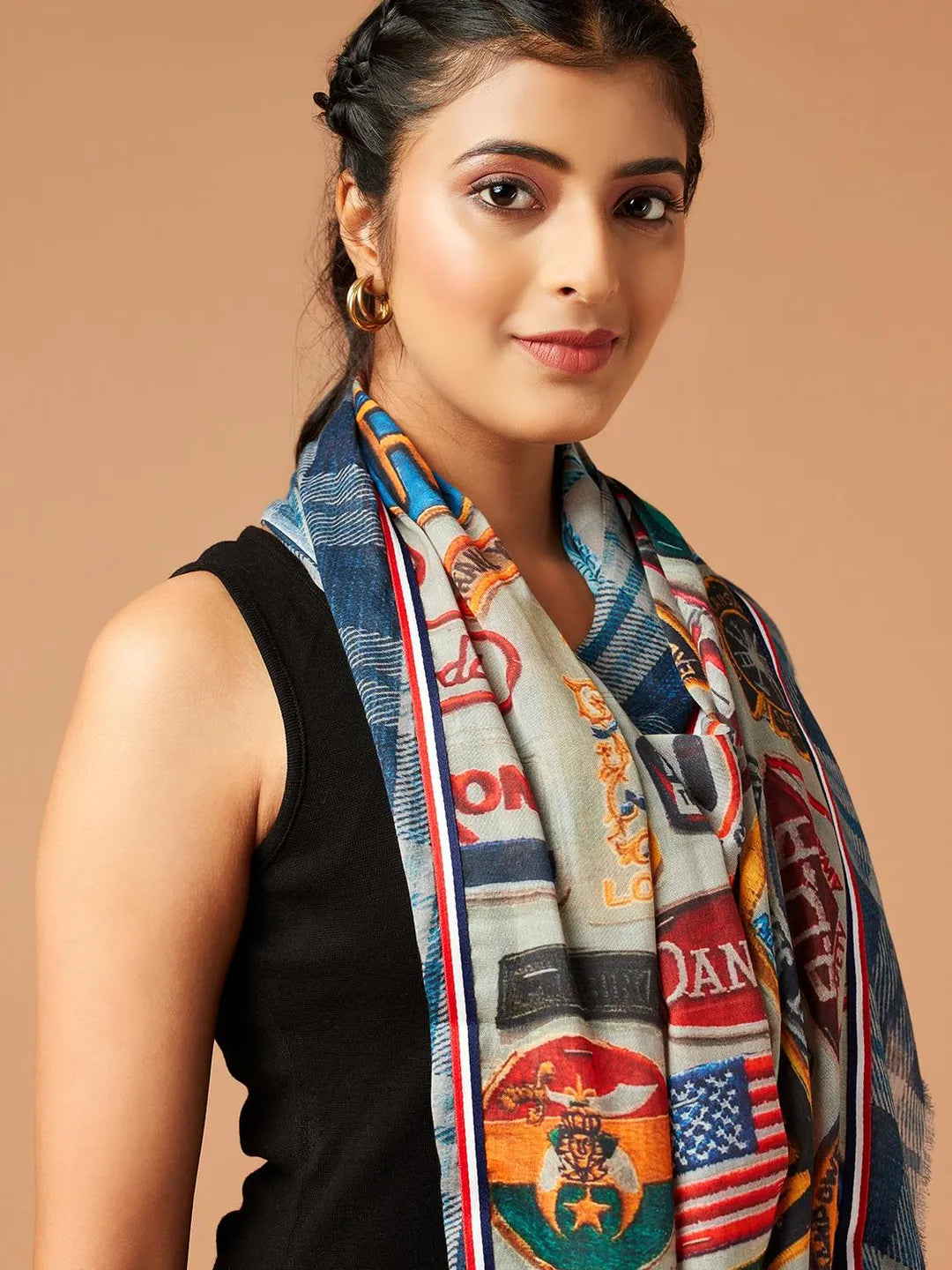 Casual Scarf with Printed Pattern in Multi