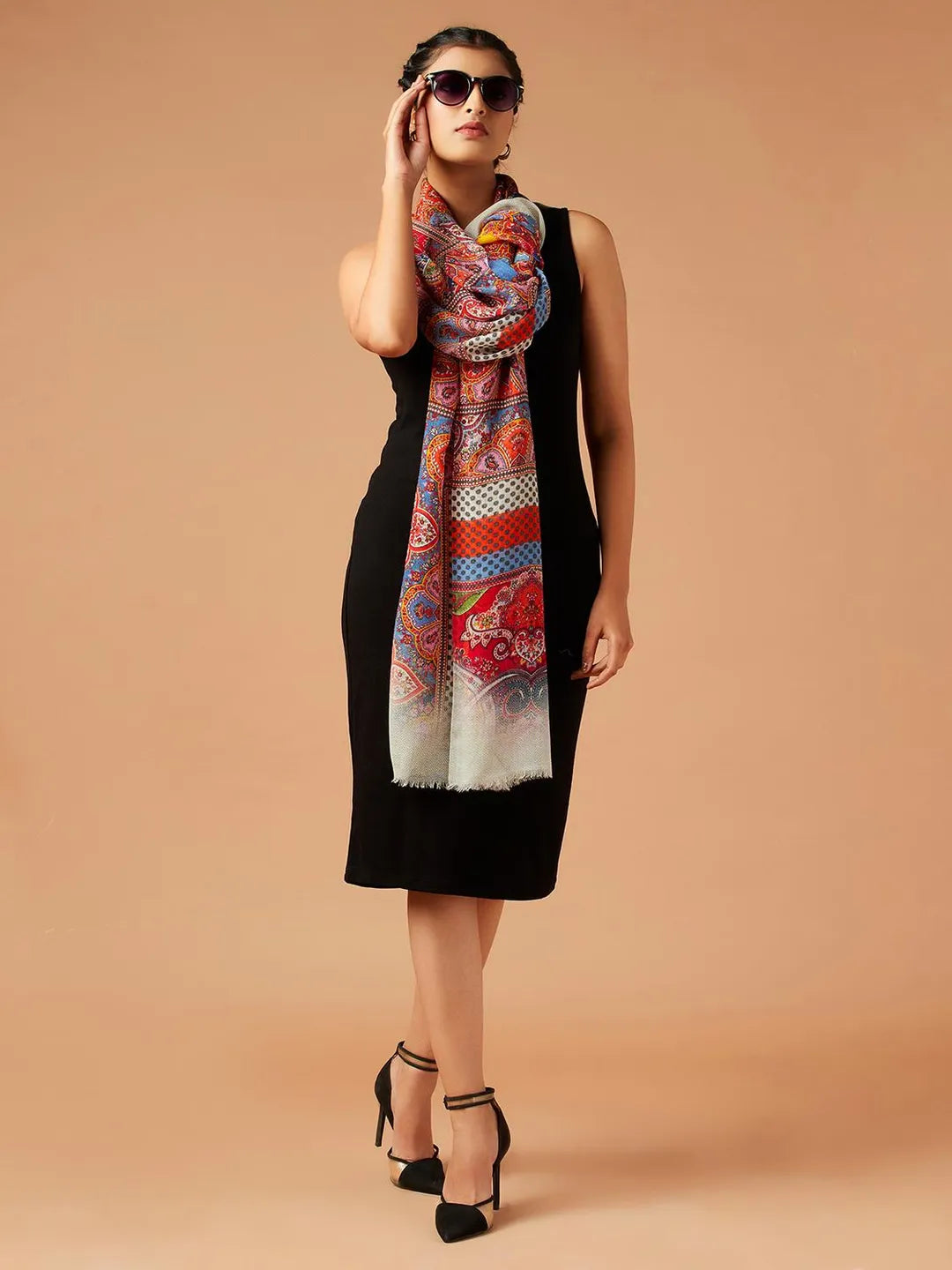 Elegant Stole Wool Blend with Printed Pattern in Multi