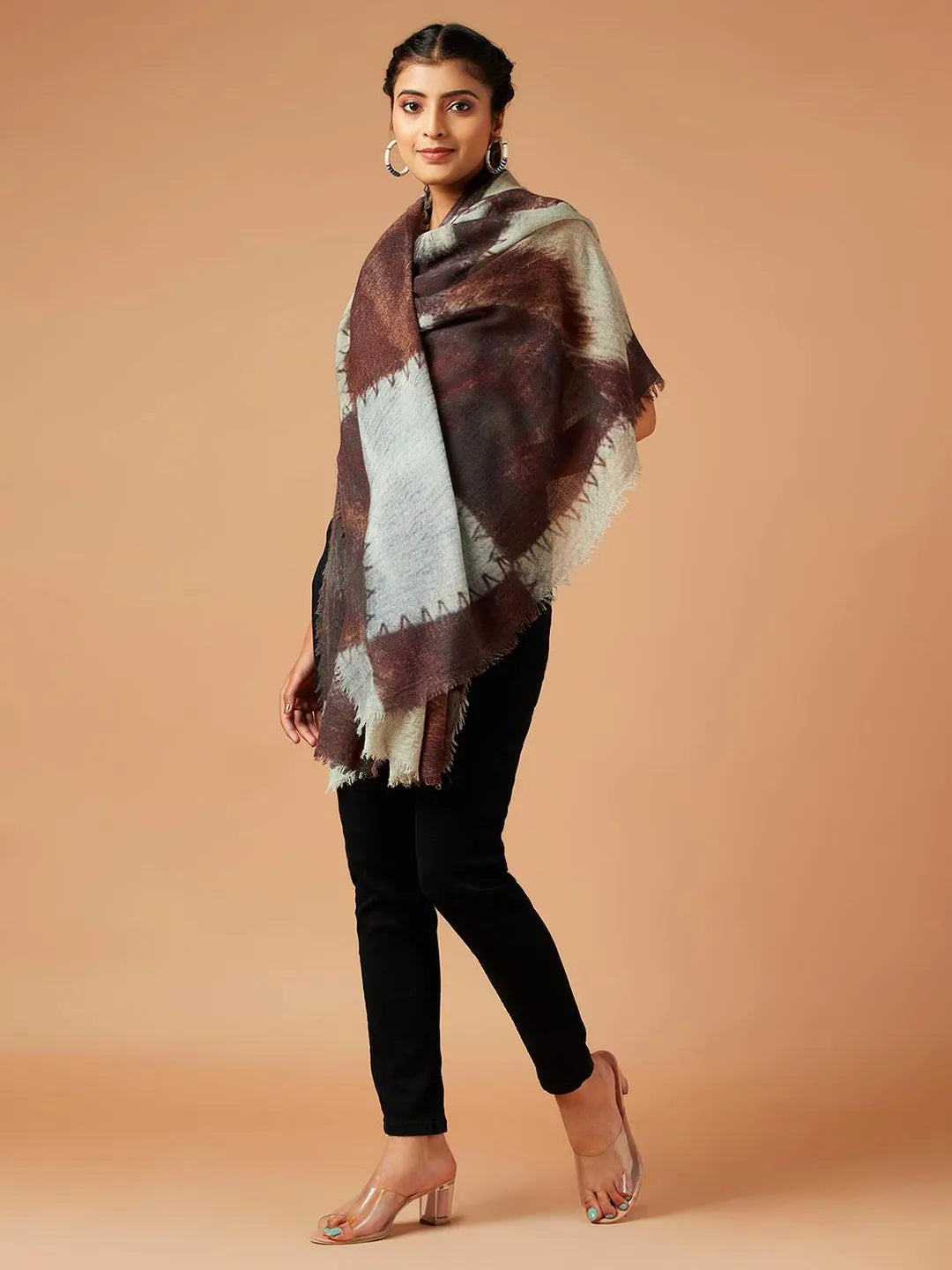 Classic Shawl Wool Blend with Printed Pattern in Multi