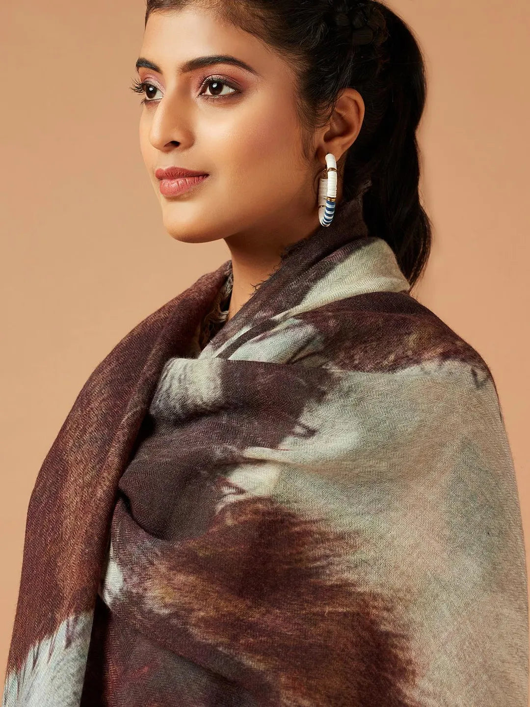 Classic Shawl Wool Blend with Printed Pattern in Multi