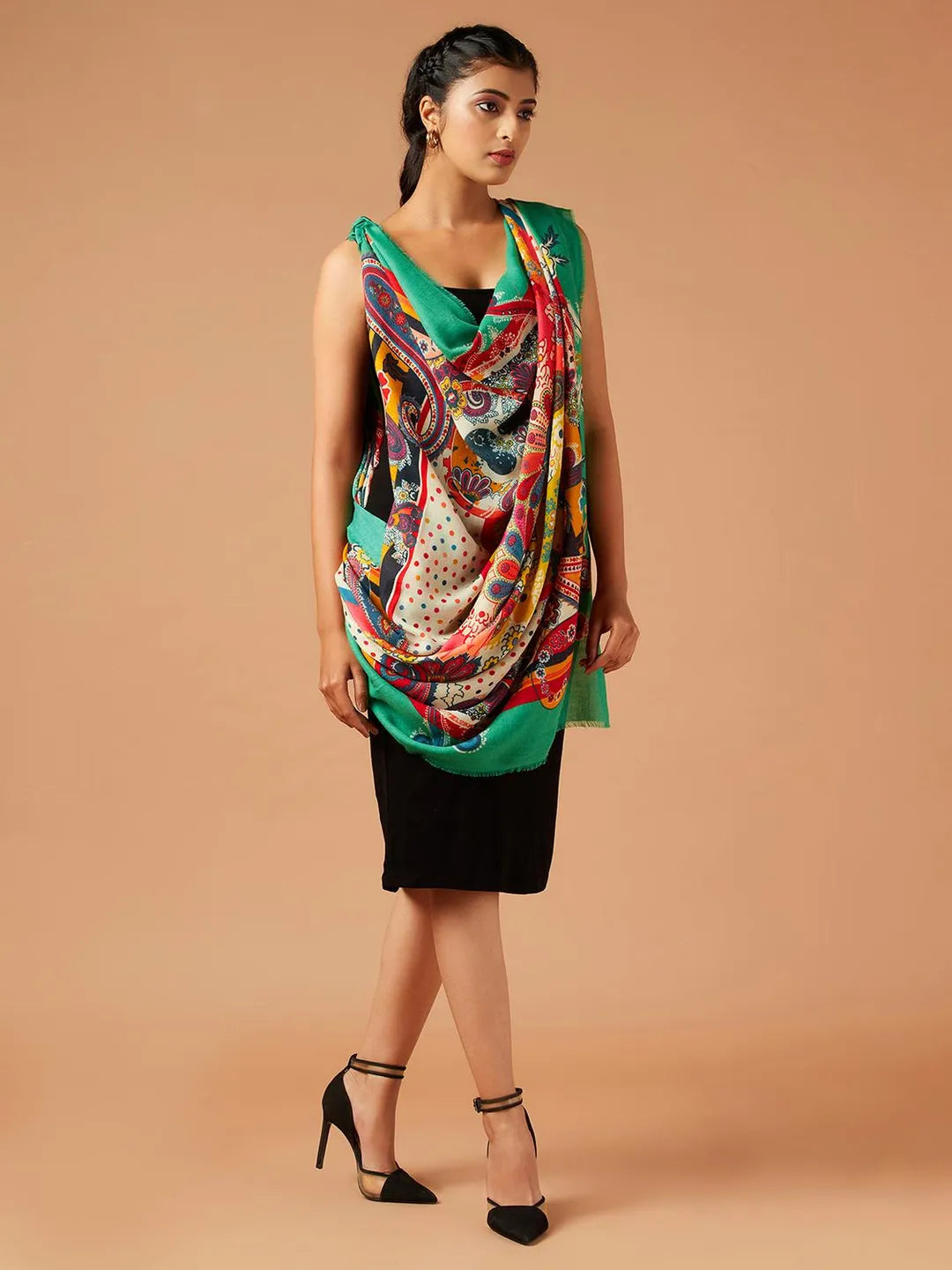 Elegant Stole Wool Blend with Printed Pattern in Multi