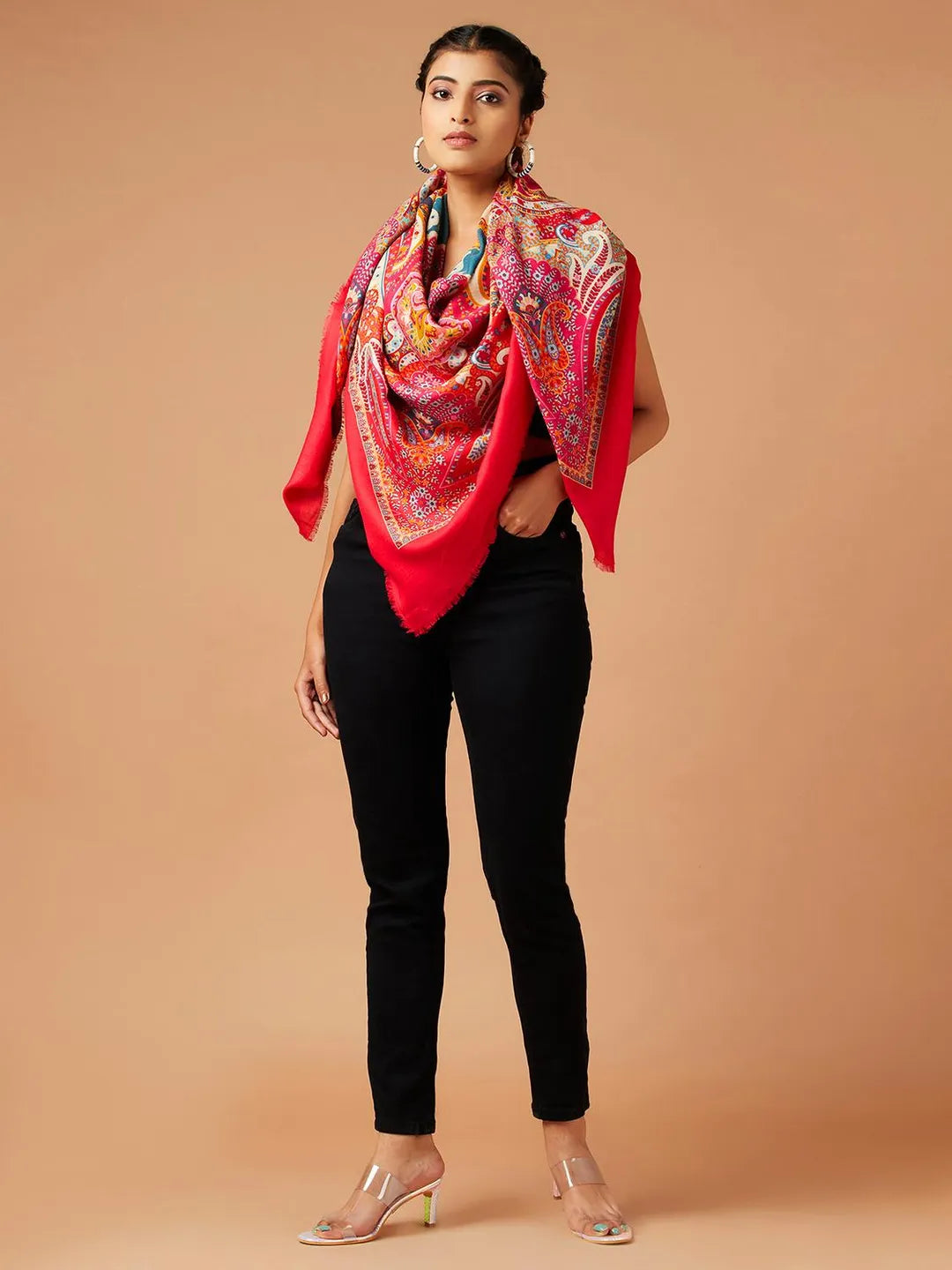 Elegant Stole Wool Blend with Printed Pattern in Multi