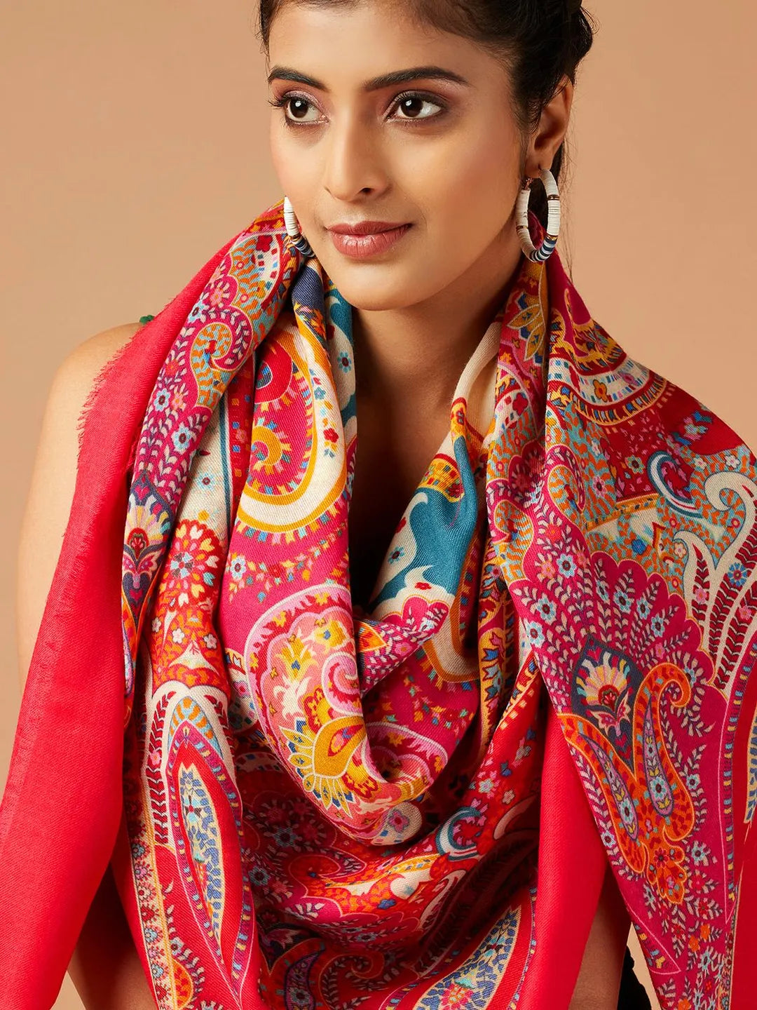 Elegant Stole Wool Blend with Printed Pattern in Multi