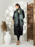 Black Handloom Pure Pashmina Shawl — Intricate Check Pattern