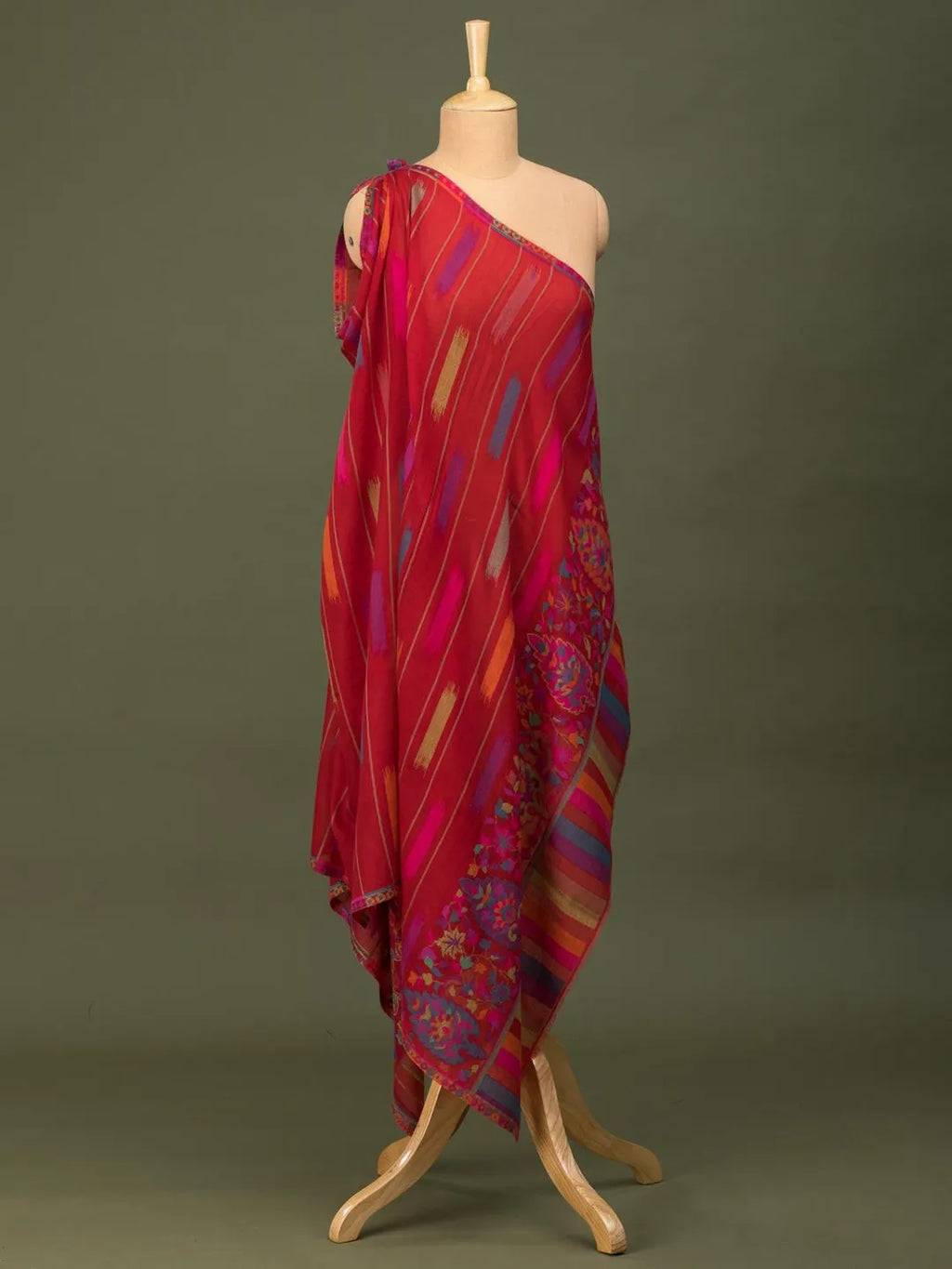 Classic Shawl Wool Blend with Kaani Pattern in Red