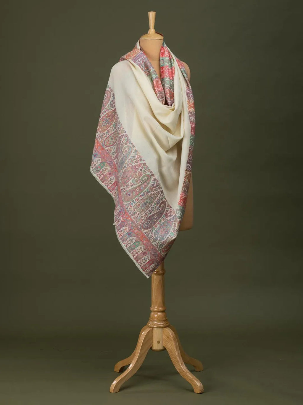 Classic Shawl Wool Blend with Kaani Pattern in White
