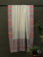 Classic Shawl Wool Blend with Kaani Pattern in White