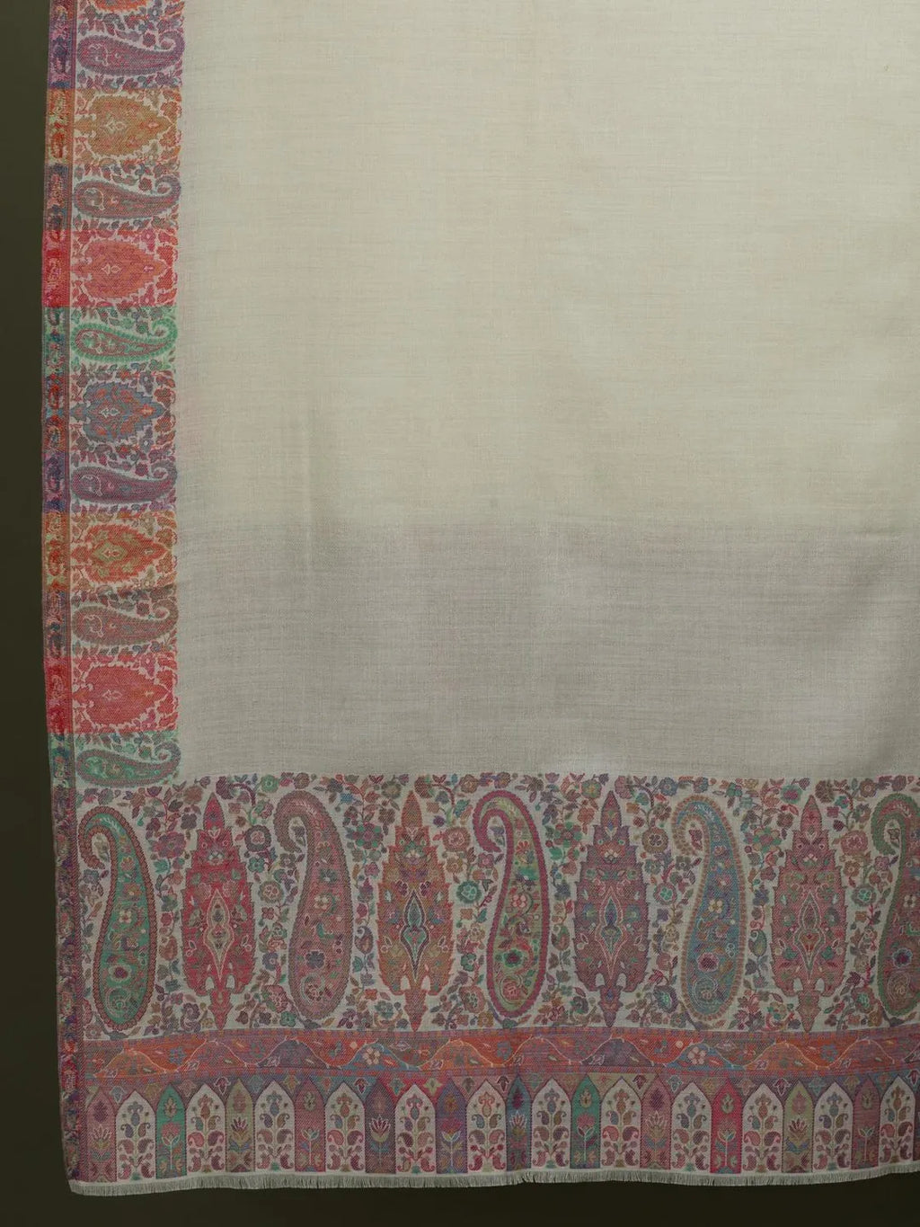 Classic Shawl Wool Blend with Kaani Pattern in White