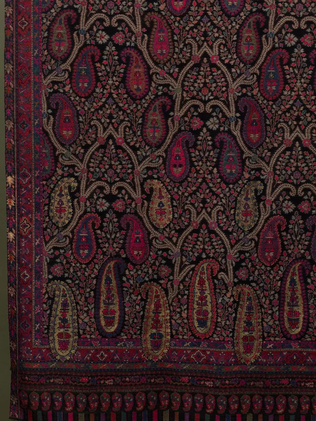 Classic Shawl Wool Blend with Kaani Pattern in Black