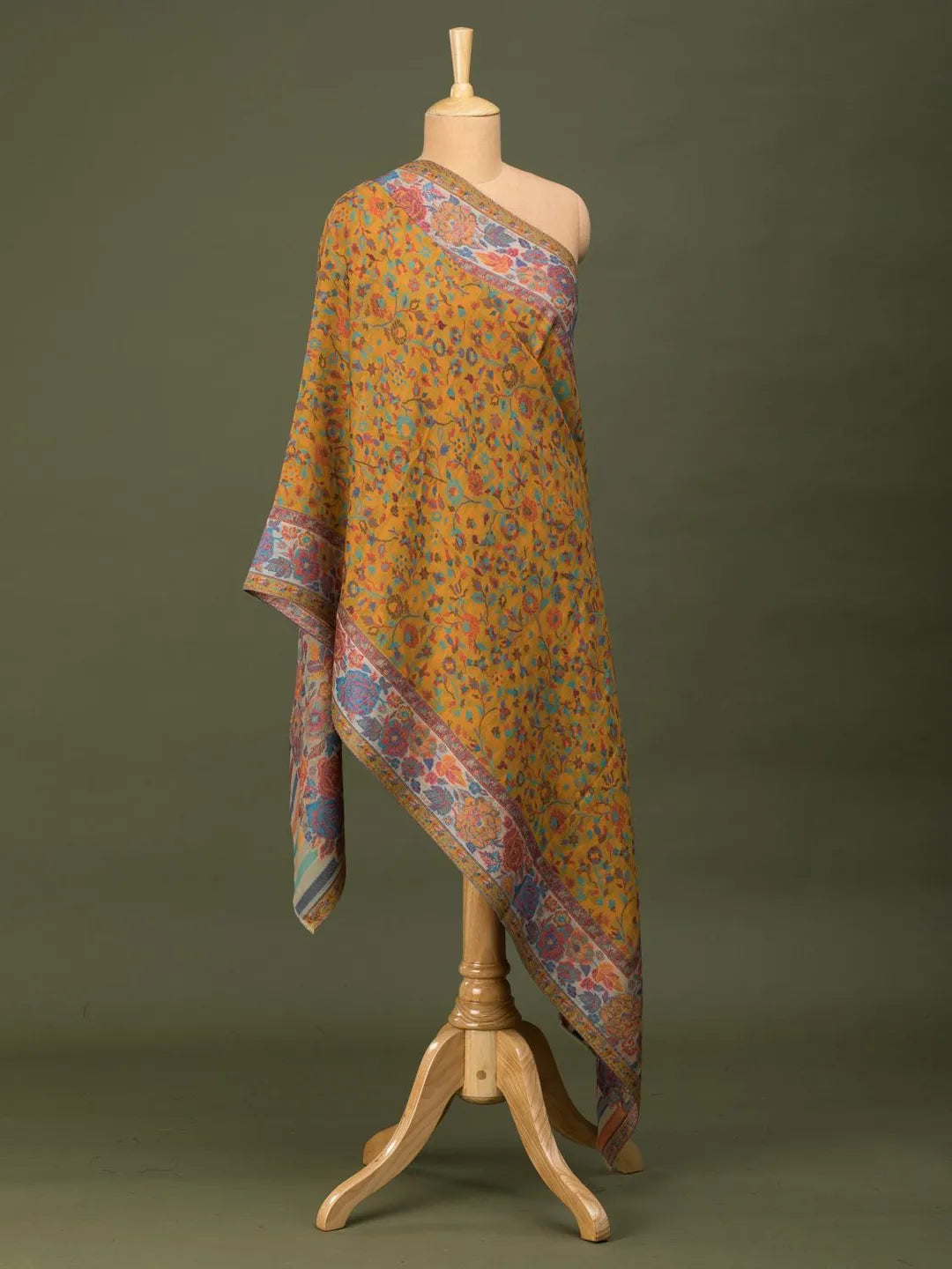 Classic Shawl Wool Blend with Kaani Pattern in Yellow