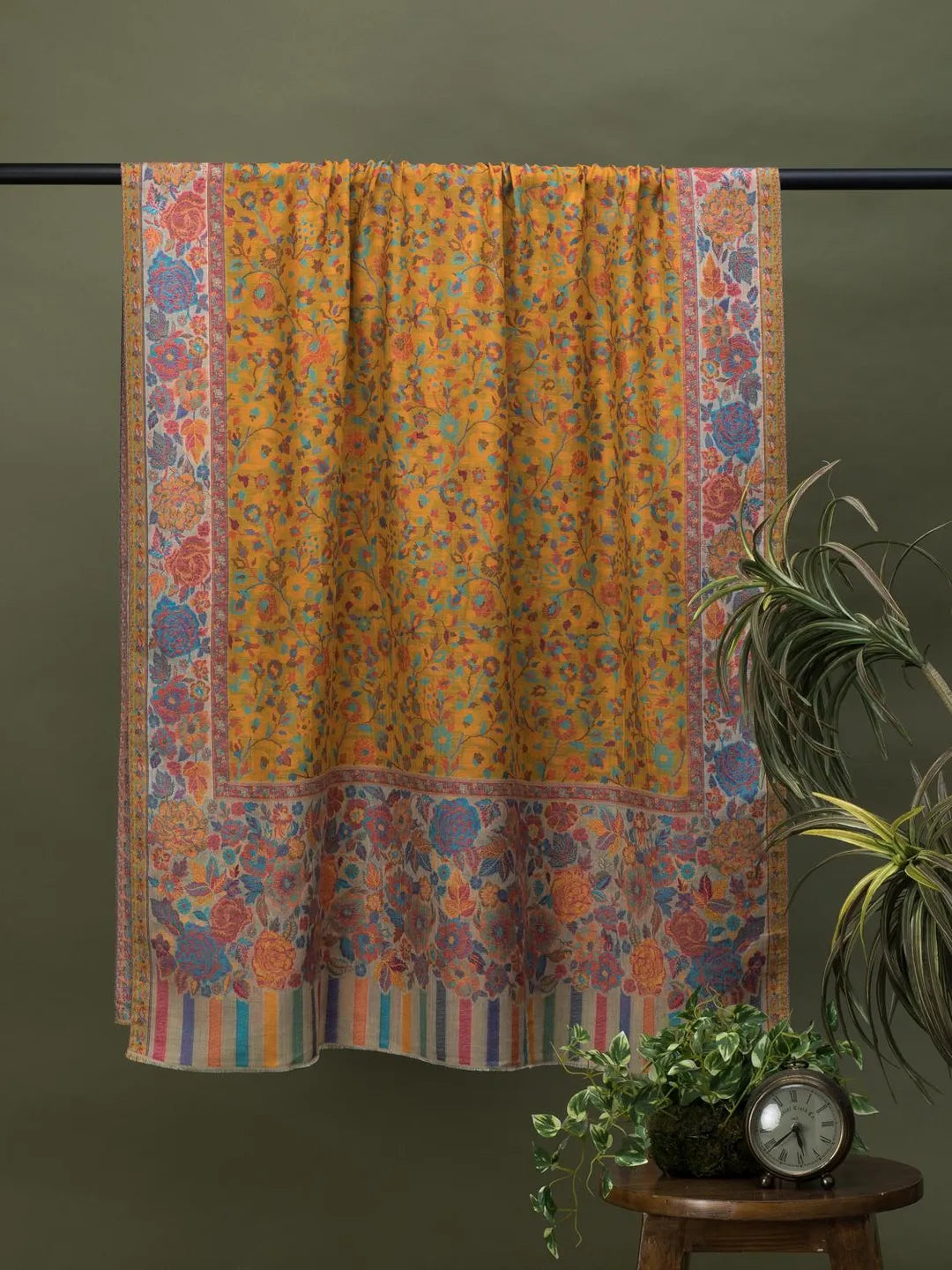 Classic Shawl Wool Blend with Kaani Pattern in Yellow