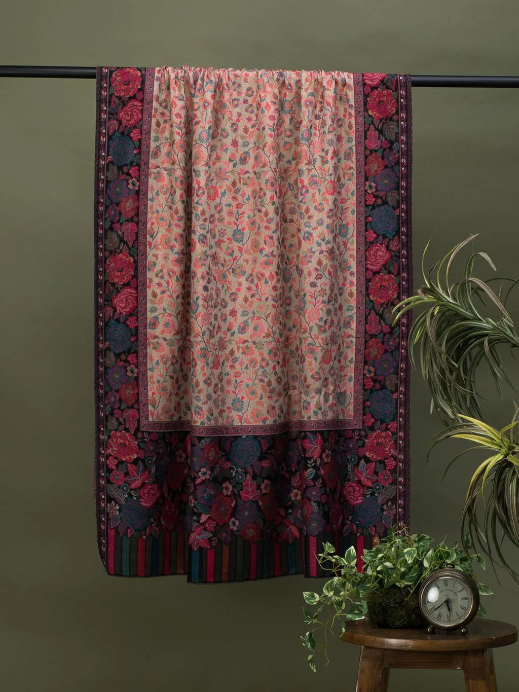 Classic Shawl Wool Blend with Kaani Pattern in Beige