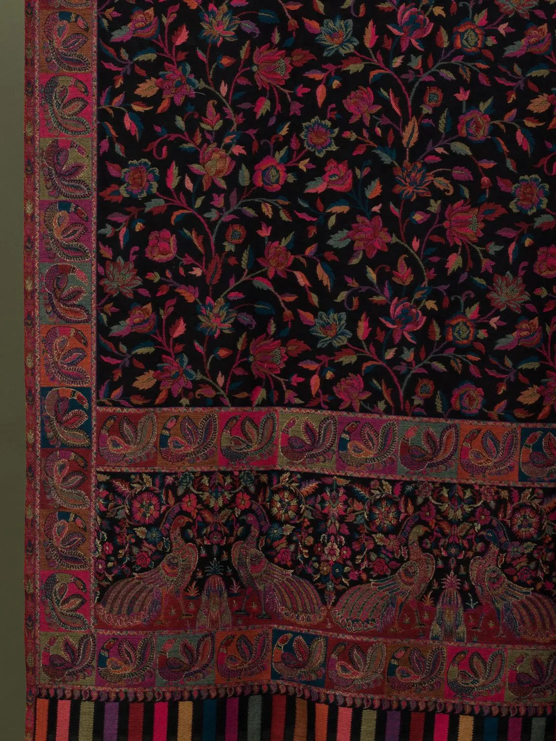 Classic Shawl Wool Blend with Kaani Pattern in Black