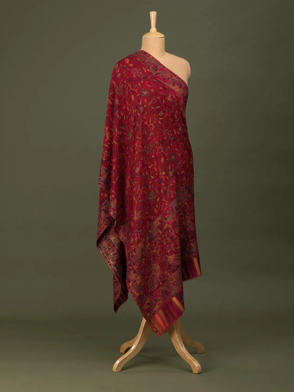 Classic Shawl Wool Blend with Kaani Pattern in Maroon