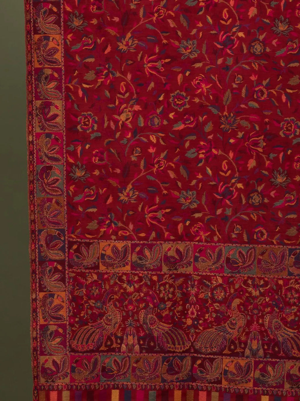 Classic Shawl Wool Blend with Kaani Pattern in Maroon