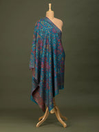 Elegant Shawl Wool Blend with Kaani Pattern in Blue