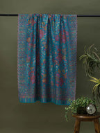 Elegant Shawl Wool Blend with Kaani Pattern in Blue