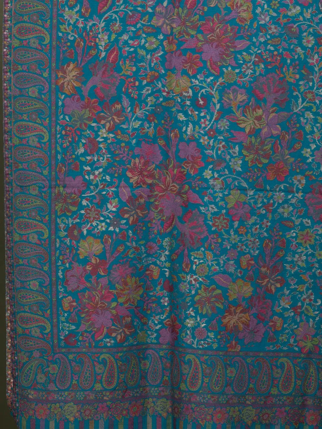 Elegant Shawl Wool Blend with Kaani Pattern in Blue