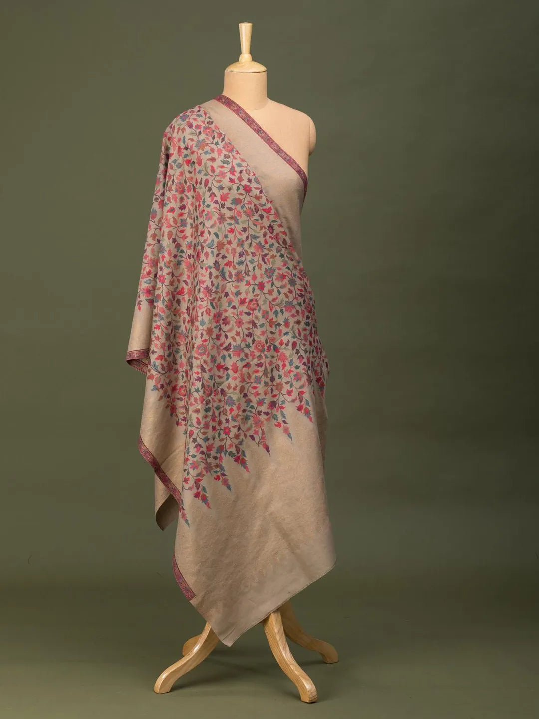 Classic Shawl Wool Blend with Kaani Pattern in Beige
