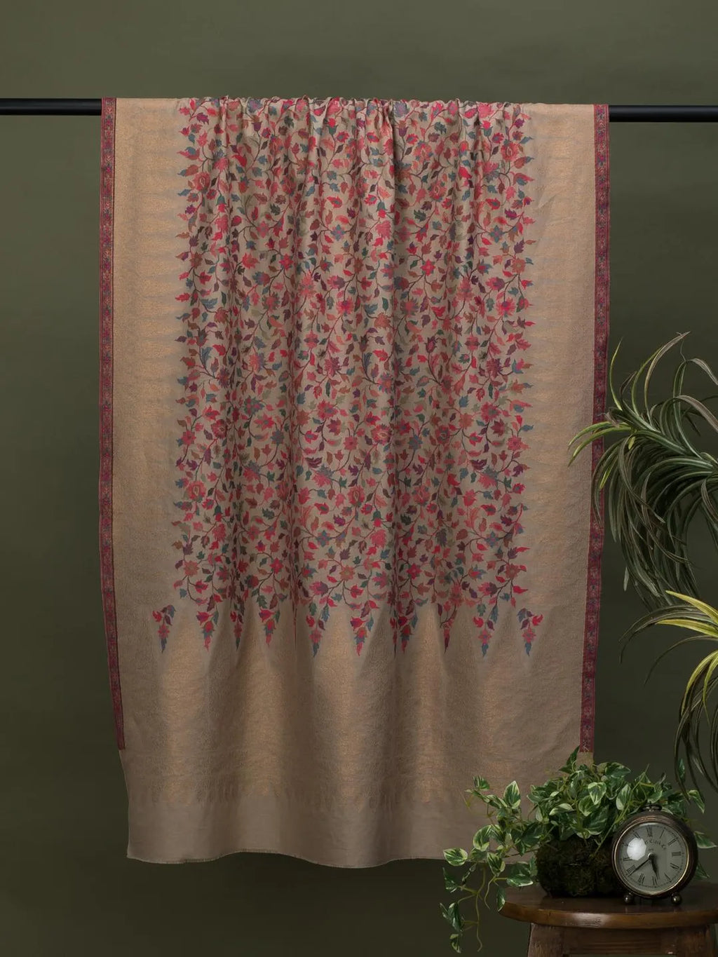 Classic Shawl Wool Blend with Kaani Pattern in Beige