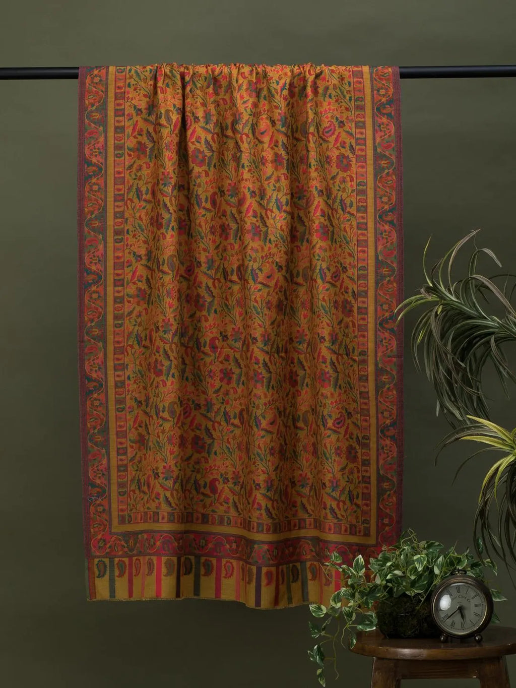 Classic Shawl Wool Blend with Kaani Pattern in Yellow